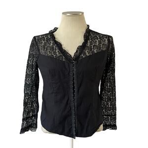 Vtg Y2K Witchy Black Corset Lace Detail Top Wmns M Whimsygoth Romantic Grunge